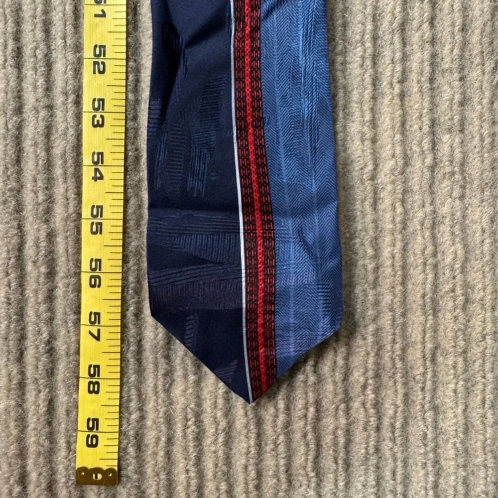 J. Ferrar Mens Silk Tie Blue Navy Red Geometric Stripe Made in Italy Necktie